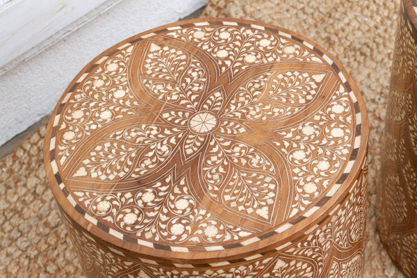 Pair of Royal Artisan Inlay Drum End Table (Trade)