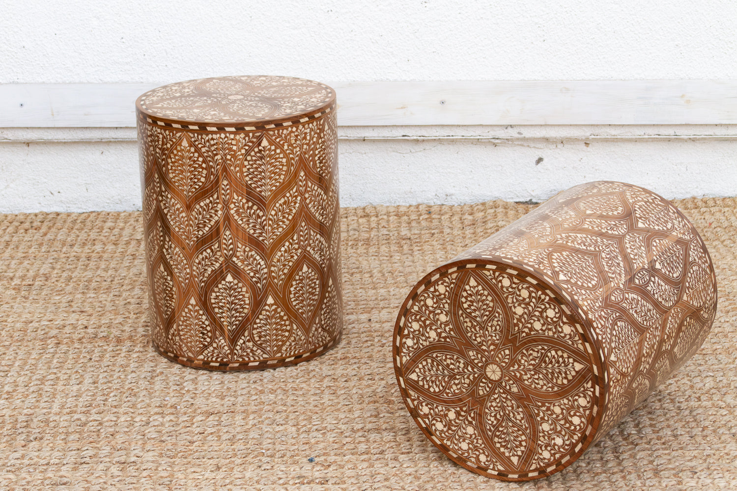 Pair of Royal Artisan Inlay Drum End Table (Trade)