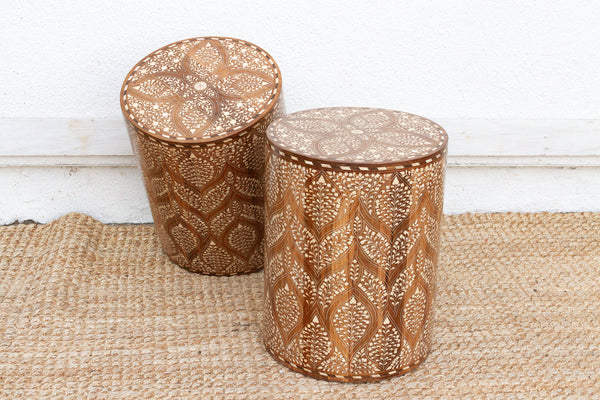 Pair of Royal Artisan Inlay Drum End Table (Trade)