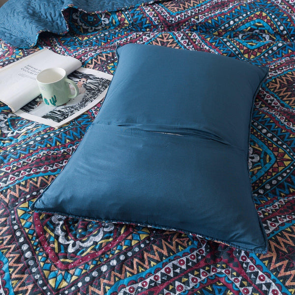DaDa Bedding Farmhouse Bohemian Native Rustic Navy Blue Geometric Diamond Shapes Bedspread Set (KSX-001)