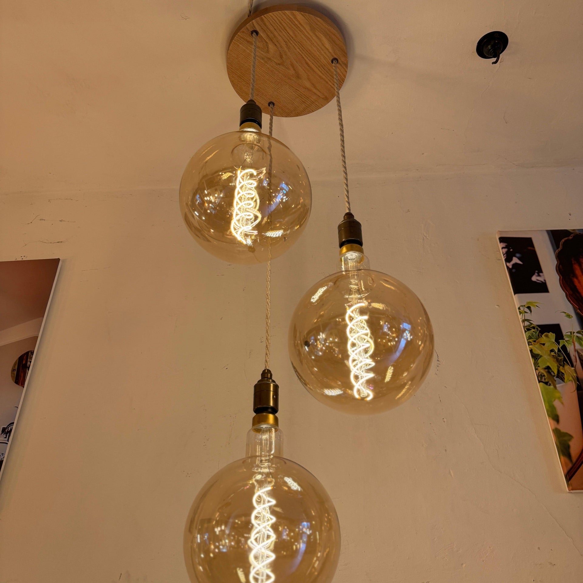 Triple Pendant Light Oak Disc