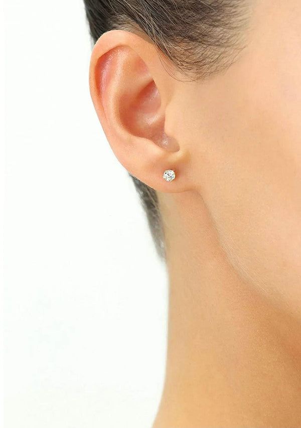 14K Gold 4MM Round Cut Crystal Studs - 2 Finishes - Gifts for You 'n Me