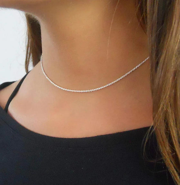 Solid Sterling Silver Rope Chain Choker Necklace - 3 Length Options - Gifts for You 'n Me