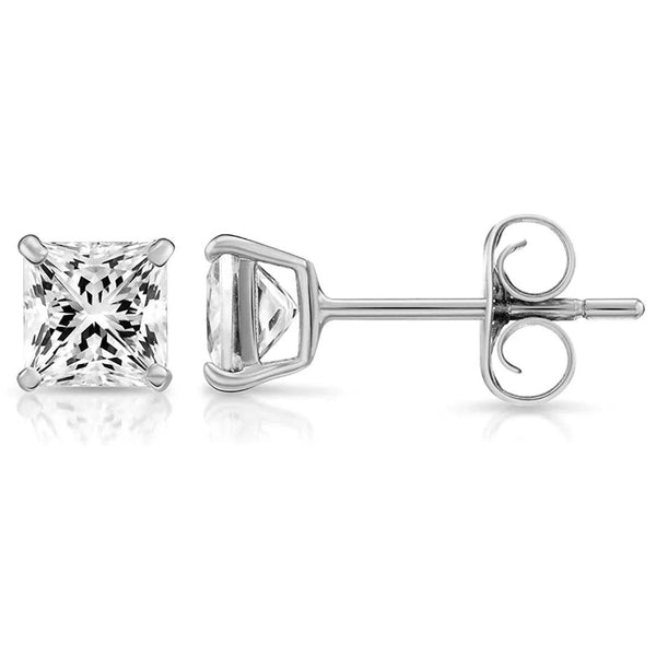 Solid 14K Yellow Gold 4mm Square Cut Crystal Studs - 2 Options - Gifts for You 'n Me