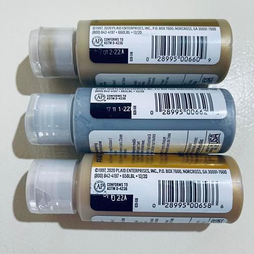 FolkArt 3 Metallic Gold & Silver Acrylic Paints with 20 Brushes