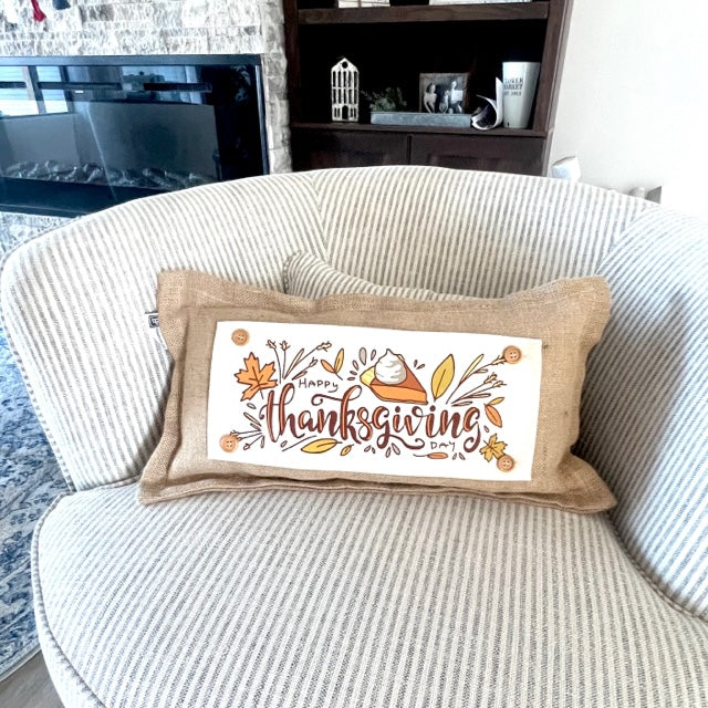 NEW! BUNDLE SET: Buffalo Check Gingham Pillow (comes w/ foam insert & these 3 panels in back pocket)  SMELL MY FEET, PUMPKIN PIE, CHRISTMAS TRUCK
