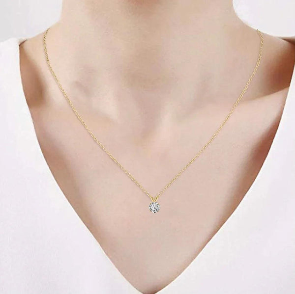 Solid 10K Yellow Gold Round Cut Crystal Pendant - Gifts for You 'n Me