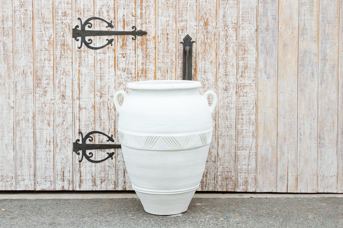 Large Greek White Terra-Cotta Garden Planter
