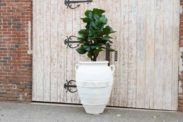 Large Greek White Terra-Cotta Garden Planter