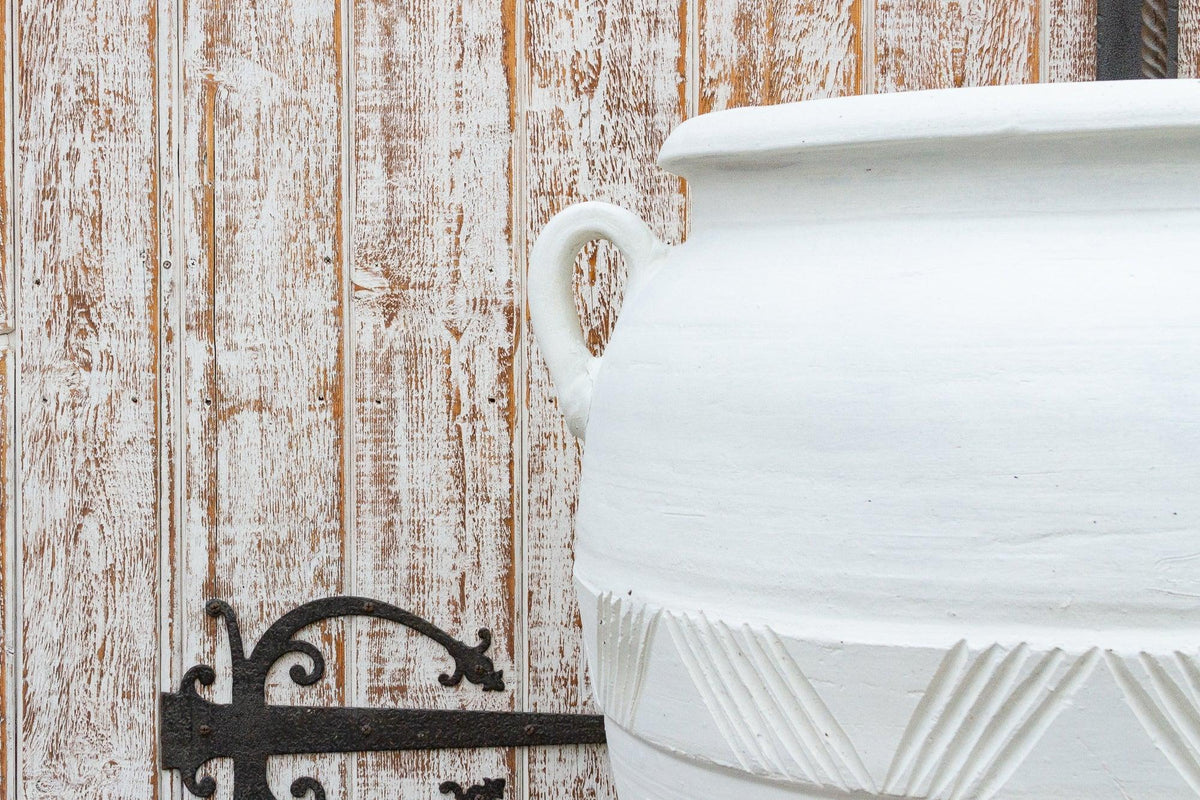 Large Greek White Terra-Cotta Garden Planter