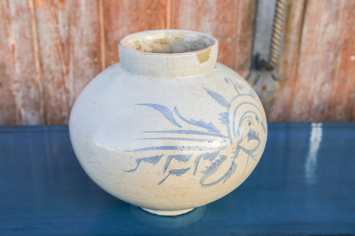 Asian Blue and White Glazed Pot