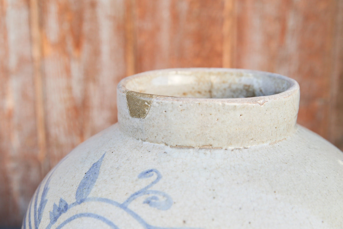 Asian Blue and White Glazed Pot