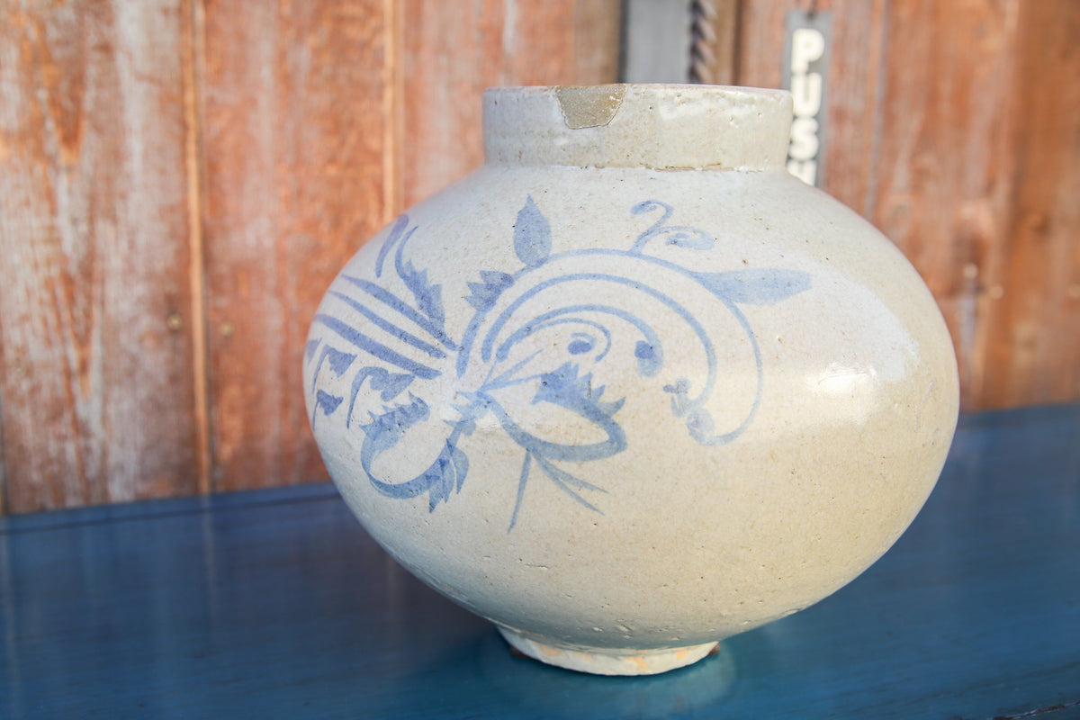 Asian Blue and White Glazed Pot