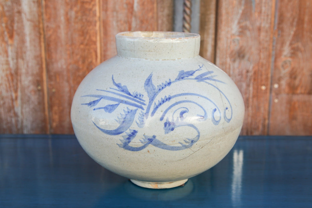 Asian Blue and White Glazed Pot