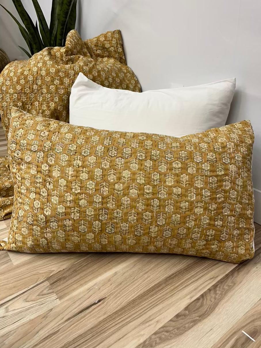 Amber Harvest Block Print Cotton Kantha Sham