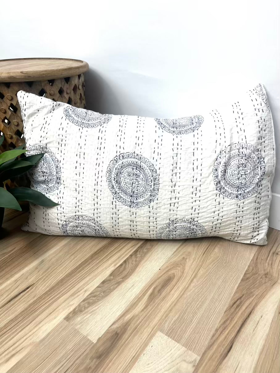 Navy Mandala Block Print Cotton Kantha Sham