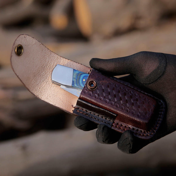 Handmade Custom Pocket Knife with Diamond Wood Handle & Sheath Personalized