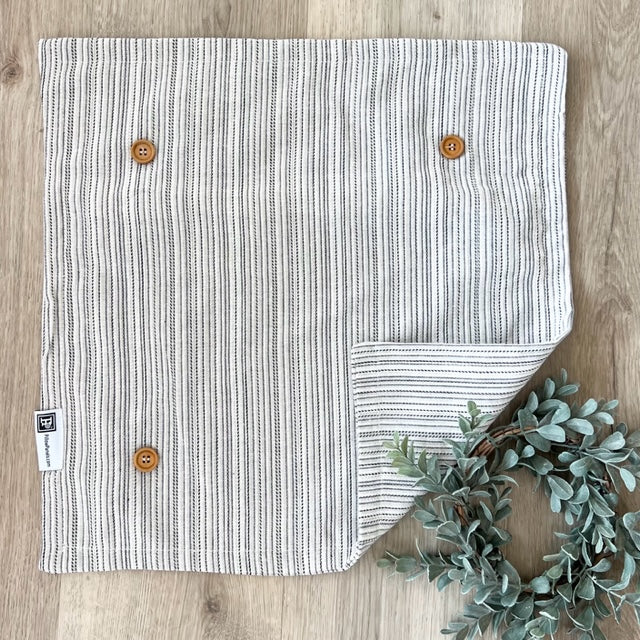 COVER ONLY: SQUARE Ticking Stripes Pillow; CREAM/BLACK/TAN TICKING STRIPES PILLOW COVER ONLY (no insert)