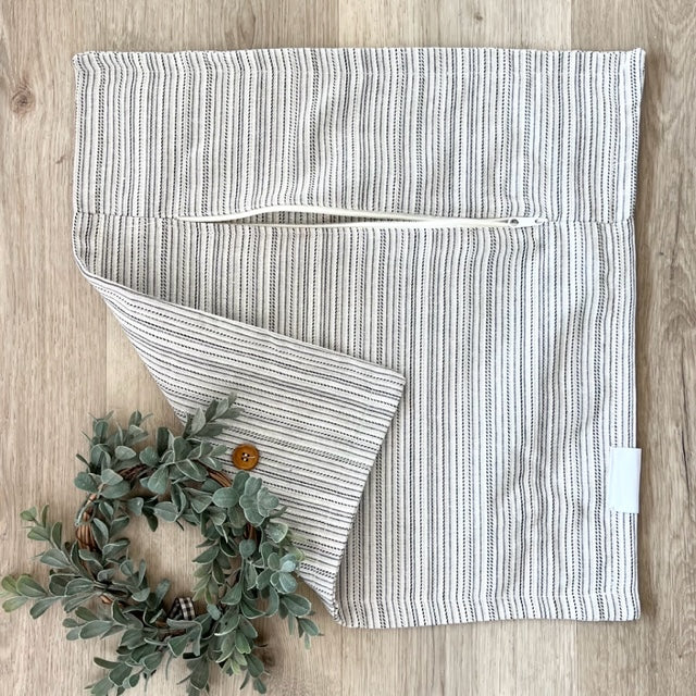 COVER ONLY: SQUARE Ticking Stripes Pillow; CREAM/BLACK/TAN TICKING STRIPES PILLOW COVER ONLY (no insert)