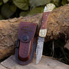 Expedition Damascus Folding Hunting Knife with Exotic Rose Wood & Brass Handle