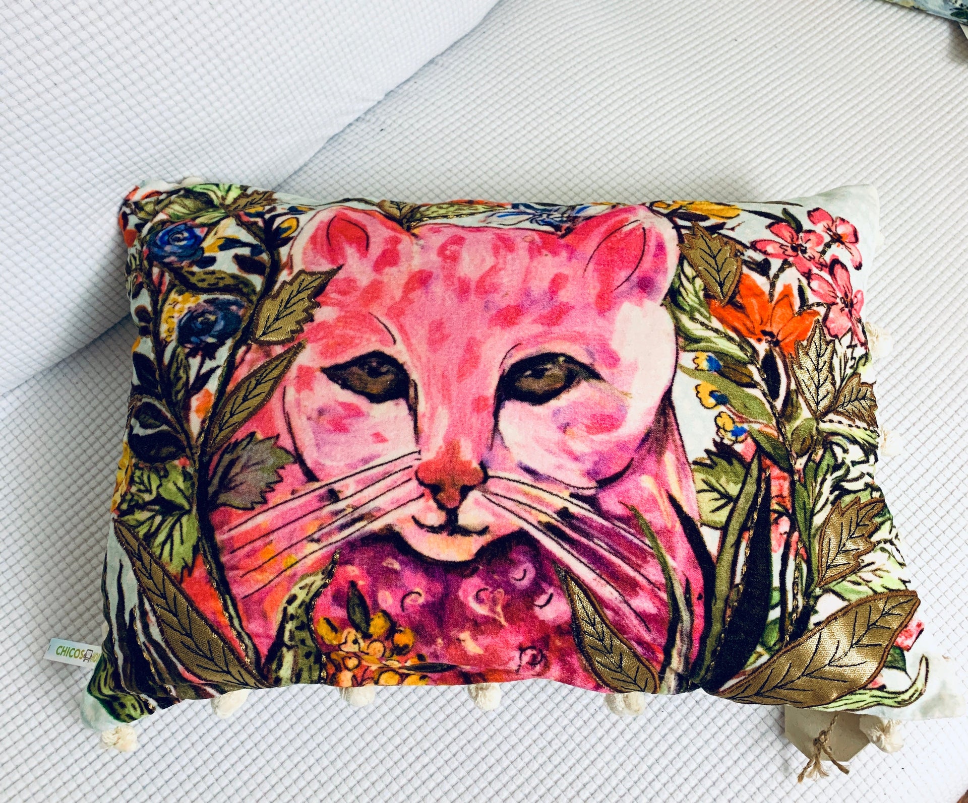 Hand Illustrated  Decorative Cat Pillow 14
