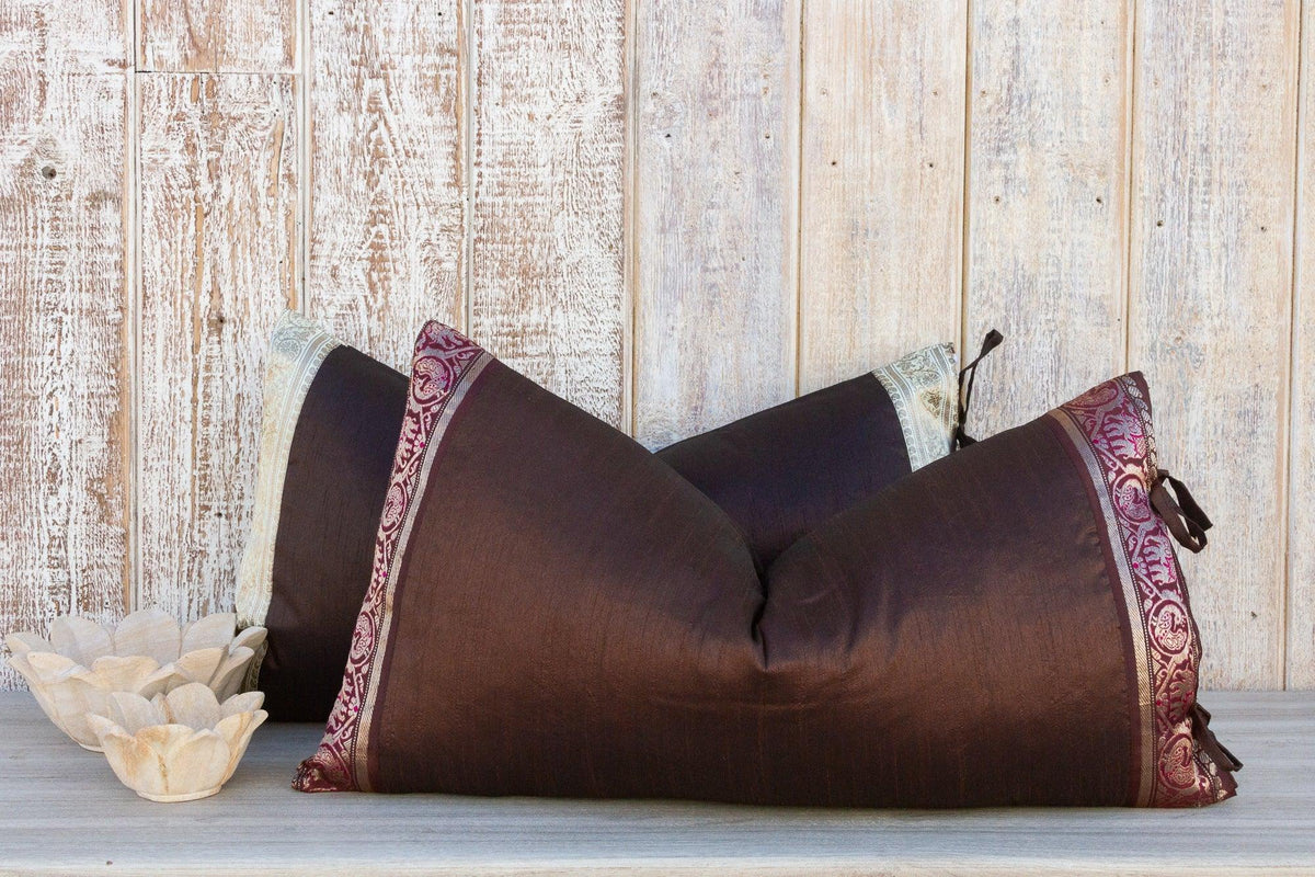 Tamali Large Festive Indian Silk Queen Lumbar Pillow Cover