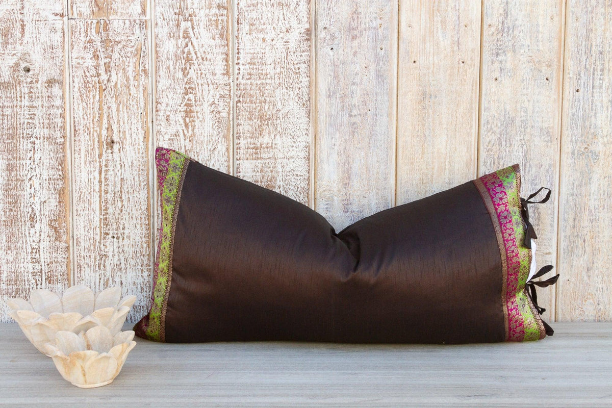 Tamali Large Festive Indian Silk Queen Lumbar Pillow Cover