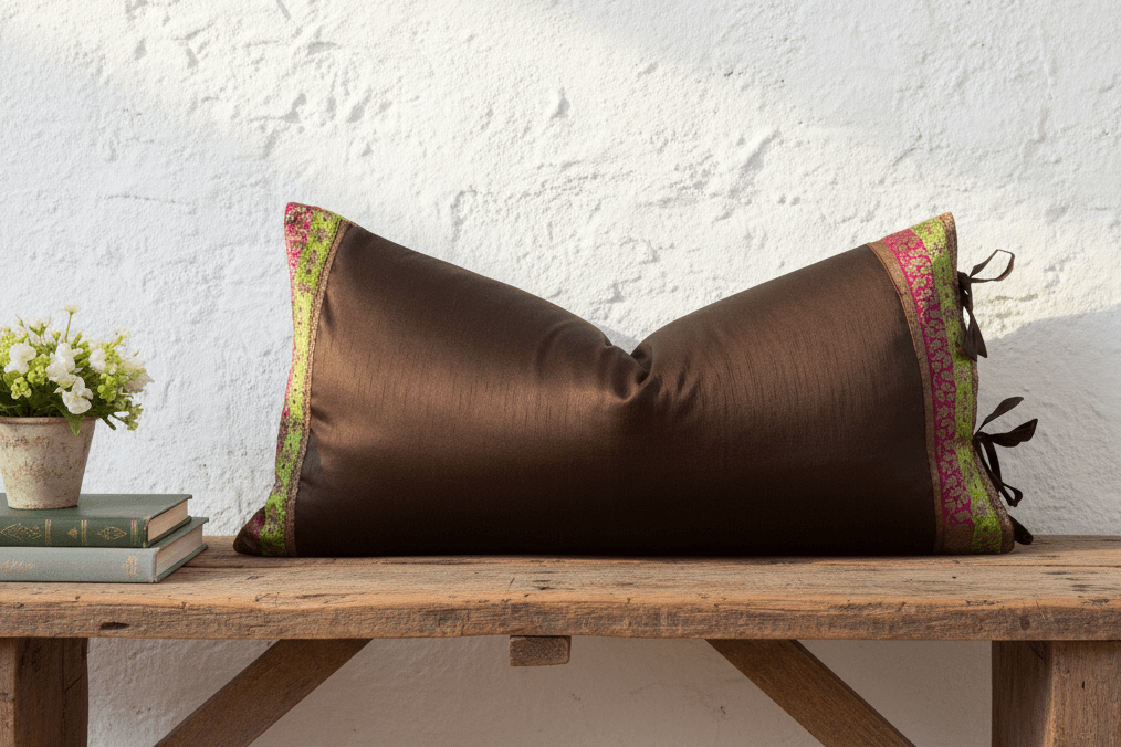 Tamali Large Festive Indian Silk Queen Lumbar Pillow Cover