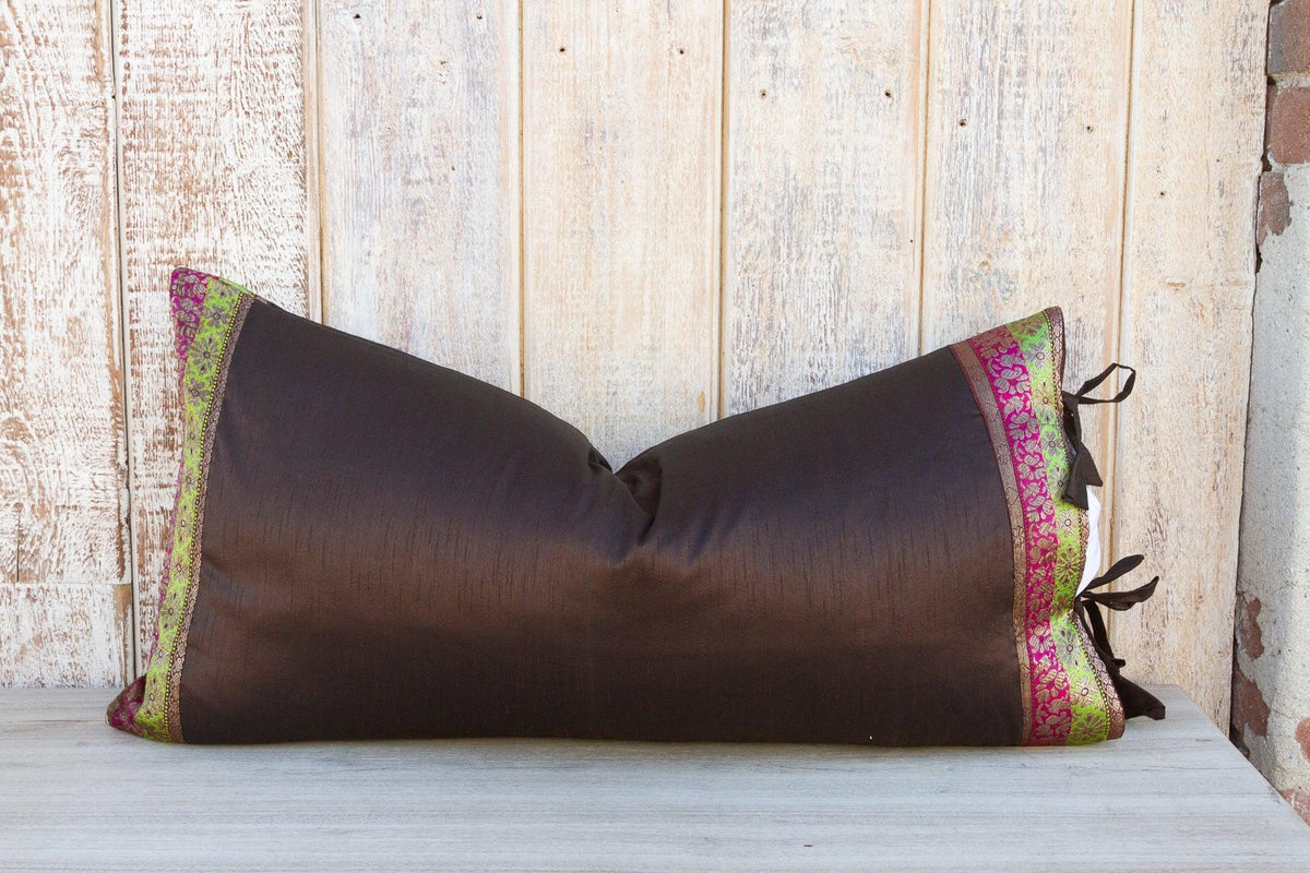 Tamali Large Festive Indian Silk Queen Lumbar Pillow Cover