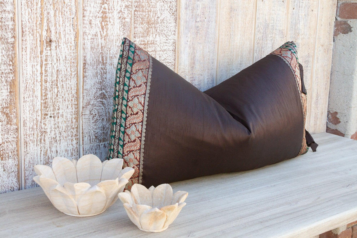 Rajni Large Festive Indian Silk Queen Lumbar Pillow Cover