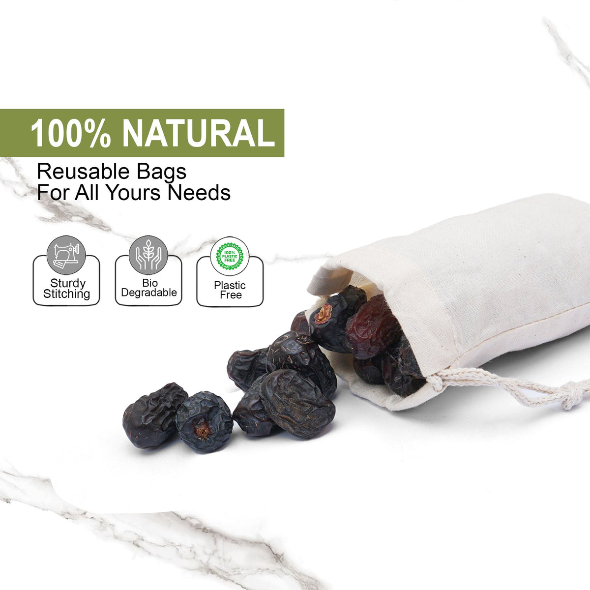 3x4 Inches Reusable Eco-Friendly Cotton Double Drawstring Bags Natural Color