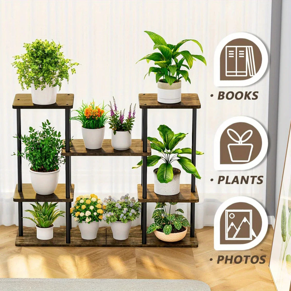 INGIORDAR 4-Tier Metal Plant Stand Indoor 10 Pot Tiered Flower Holder