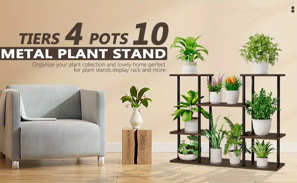 INGIORDAR 4-Tier Metal Plant Stand Indoor 10 Pot Tiered Flower Holder