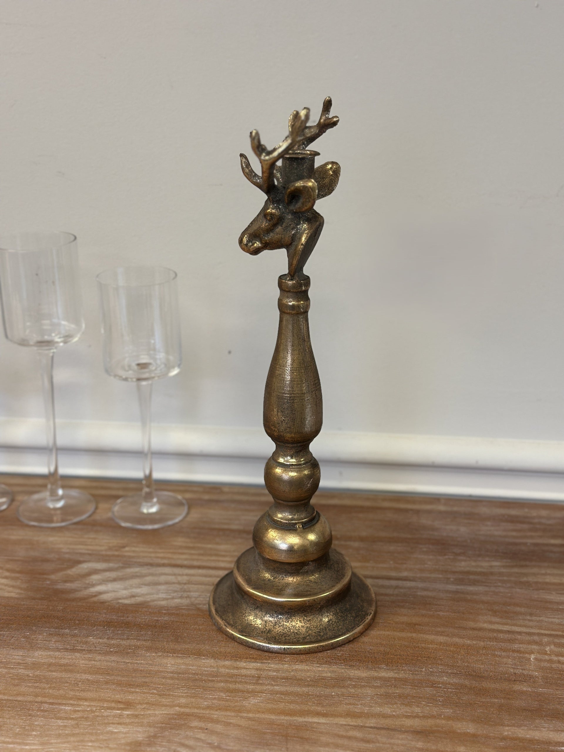 Antique Brass Deer Head Candle Holder VagabondVintage
