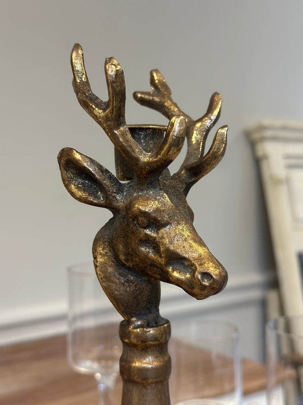 Antique Brass Deer Head Candle Holder VagabondVintage