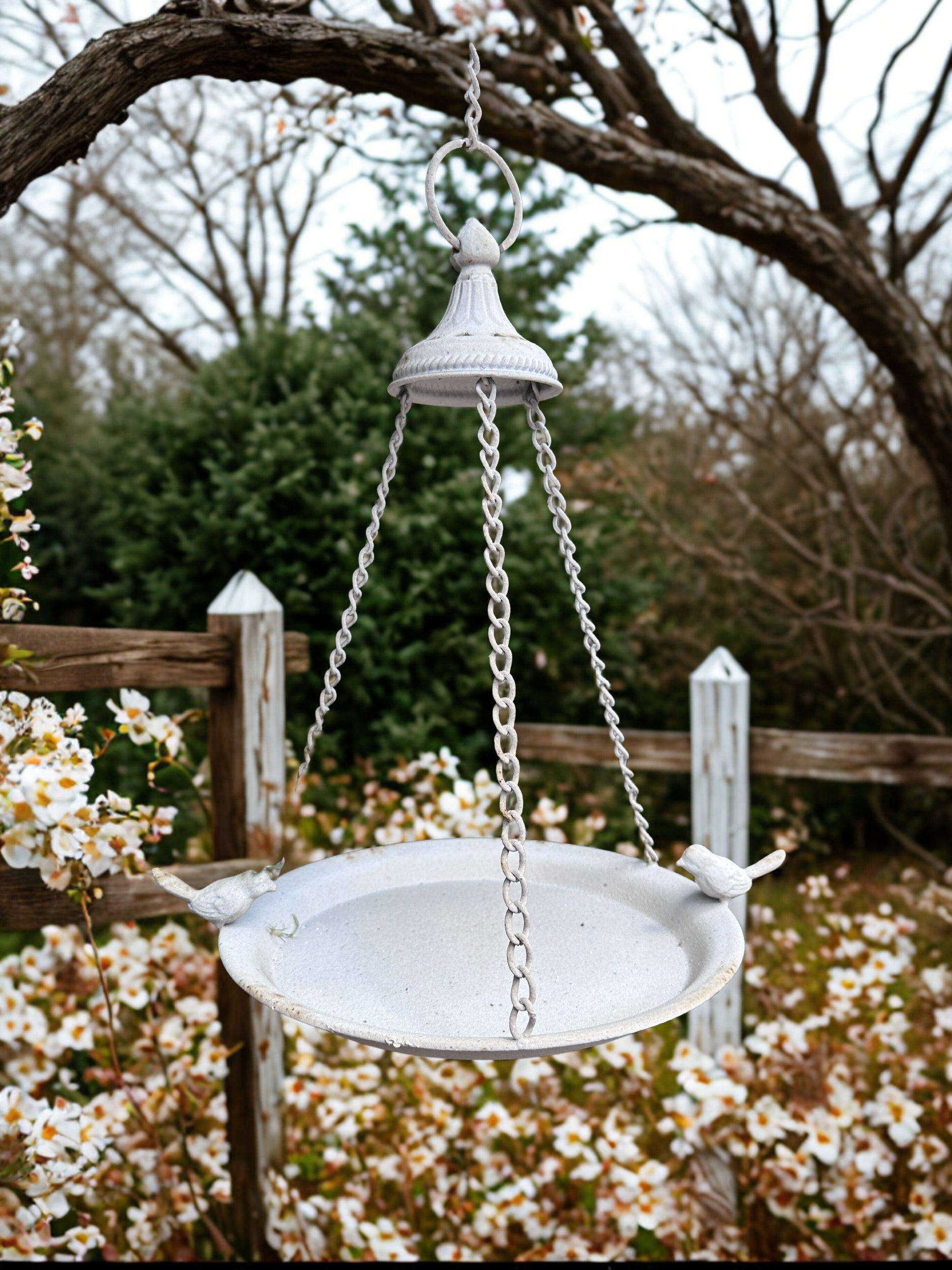 Distressed White Hanging Bird Feeder