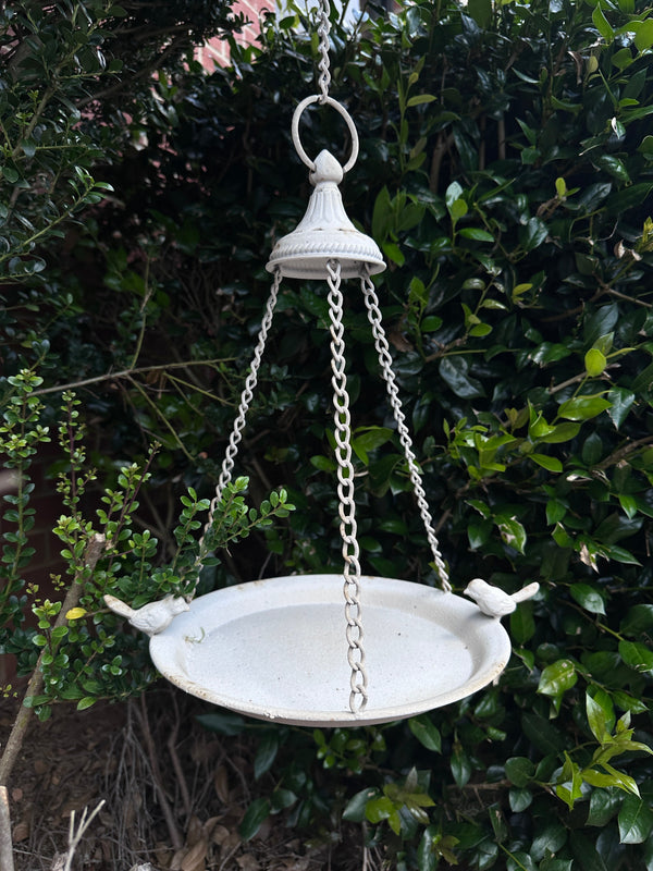 Distressed White Hanging Bird Feeder