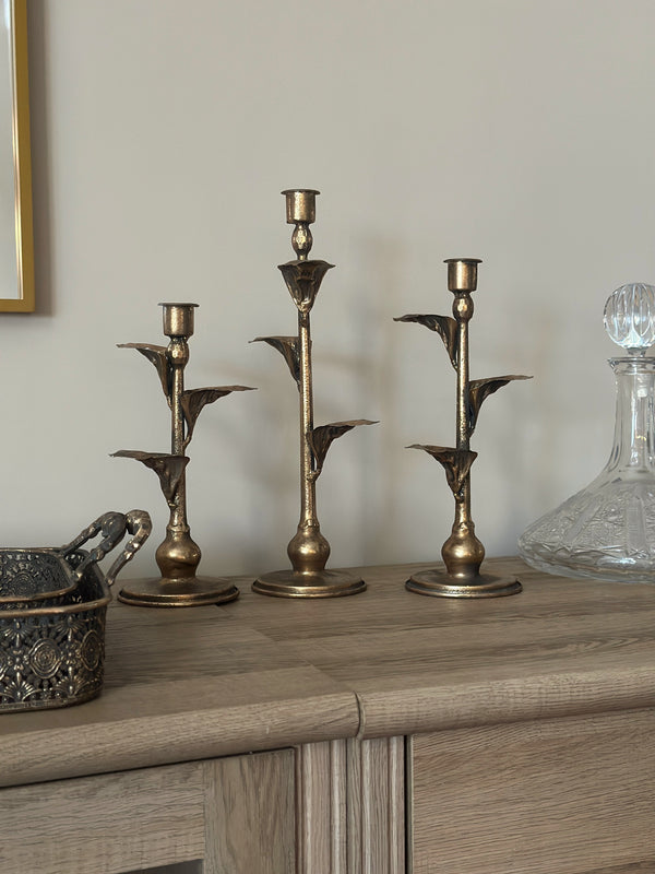 Metal Leaf Candle Holders – Set of 3