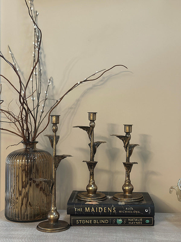 Metal Leaf Candle Holders – Set of 3