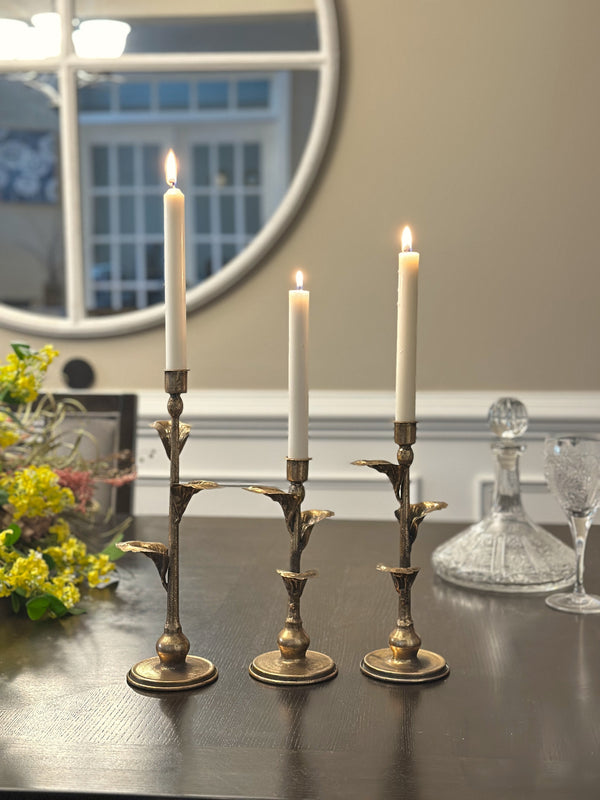 Metal Leaf Candle Holders – Set of 3