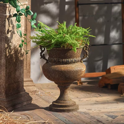 Iron Urn Planter with Scroll Handles