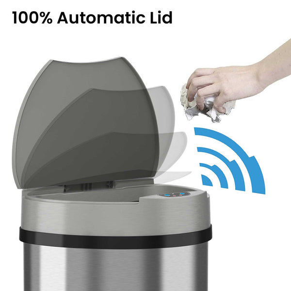 13 Gallon Semi-Round Stainless Steel Sensor Trash Can
