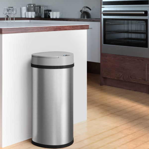 13 Gallon Semi-Round Stainless Steel Sensor Trash Can