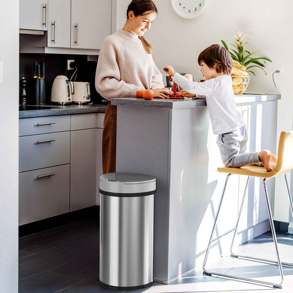 13 Gallon Semi-Round Stainless Steel Sensor Trash Can