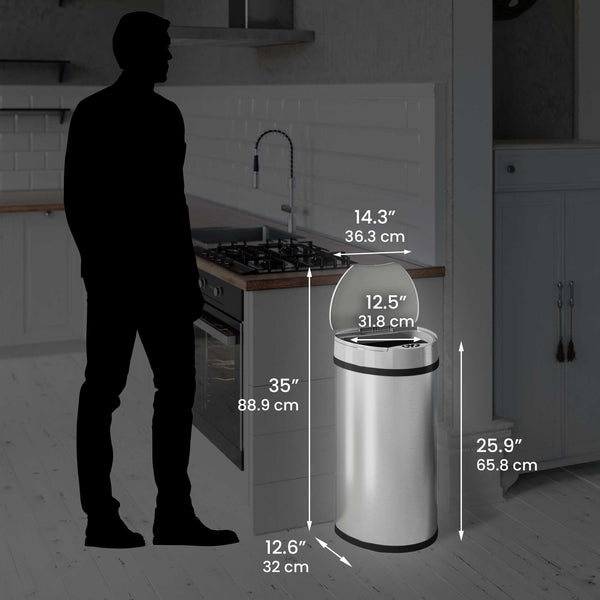 13 Gallon Semi-Round Stainless Steel Sensor Trash Can