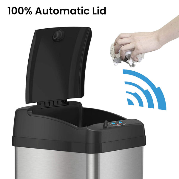 13 Gallon / 49 Liter Extra-Wide Self-Contained Electric-Motor Sensor Kitchen Trash Can with AbsorbX