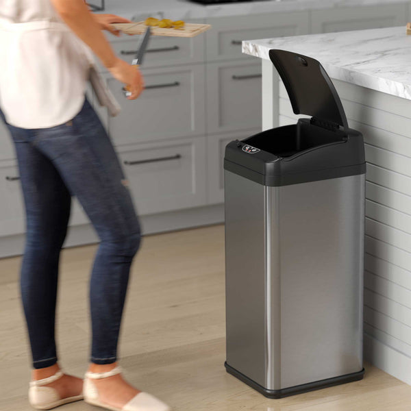 13 Gallon / 49 Liter Extra-Wide Self-Contained Electric-Motor Sensor Kitchen Trash Can with AbsorbX
