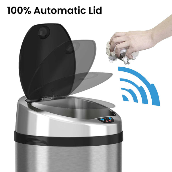 13 Gallon / 49 Liter Round Self-Contained Electric-Motor Sensor Kitchen Trash Can with AbsorbX