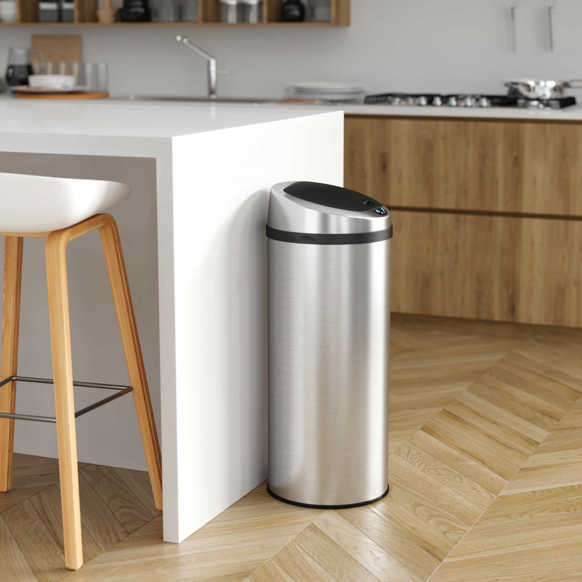 13 Gallon / 49 Liter Round Self-Contained Electric-Motor Sensor Kitchen Trash Can with AbsorbX