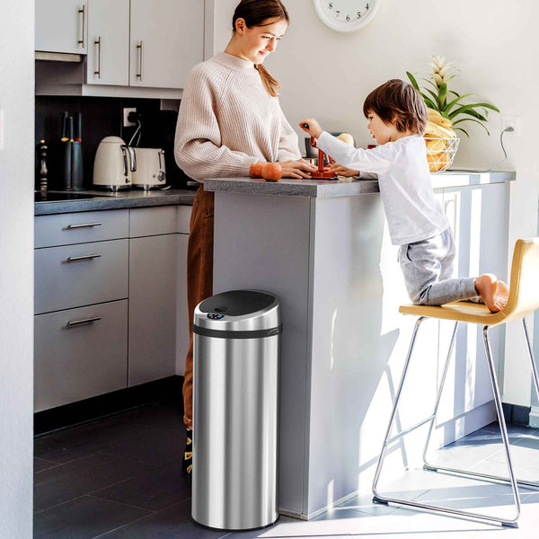 13 Gallon / 49 Liter Round Self-Contained Electric-Motor Sensor Kitchen Trash Can with AbsorbX